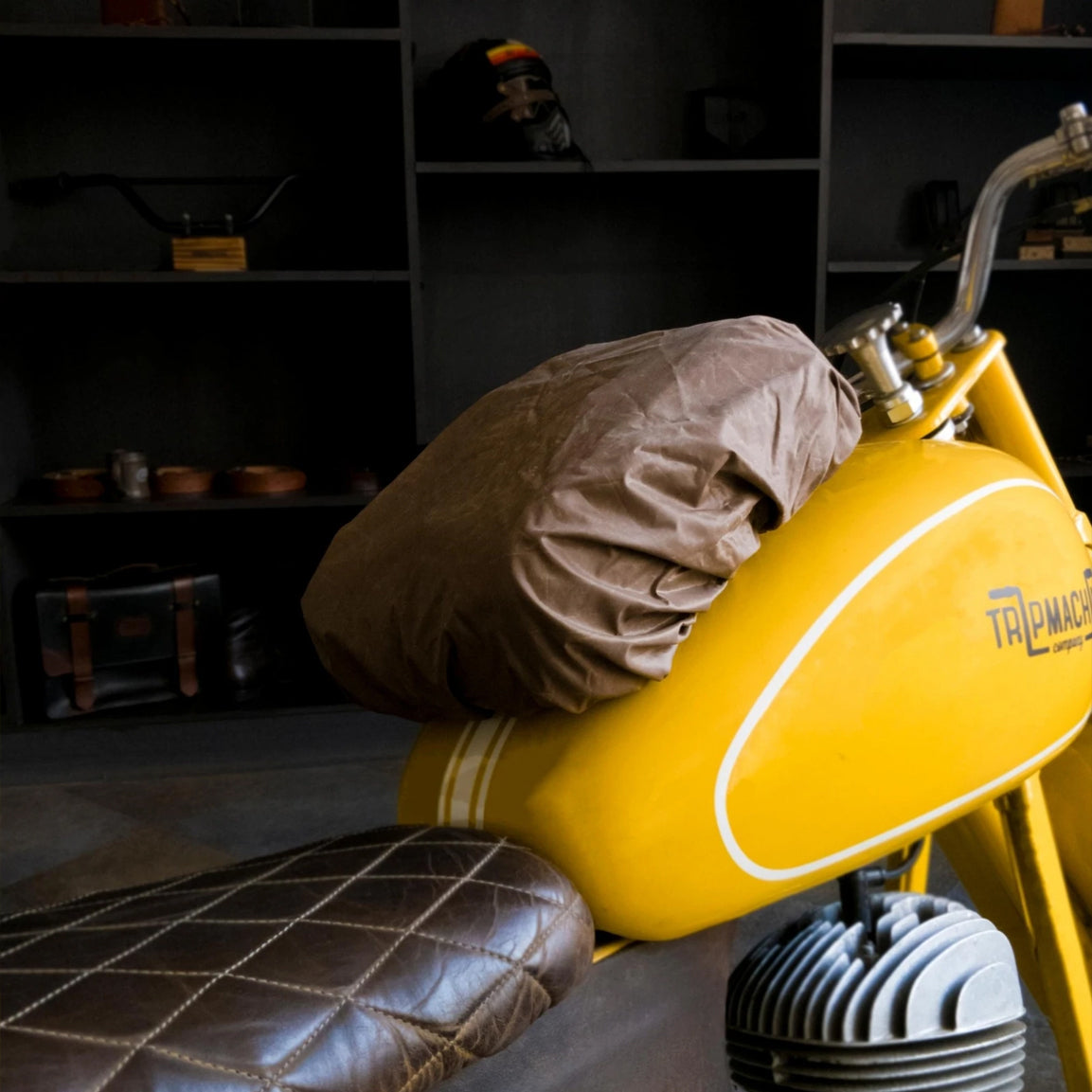 Tripmachine Vintage Tank & Tail Motorrad-Tankrucksack aus Leder - tobacco brown