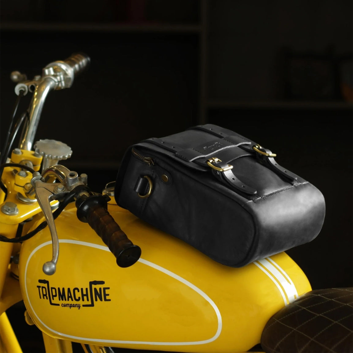 Tripmachine Vintage Tank & Tail Motorrad-Tankrucksack aus Leder - black