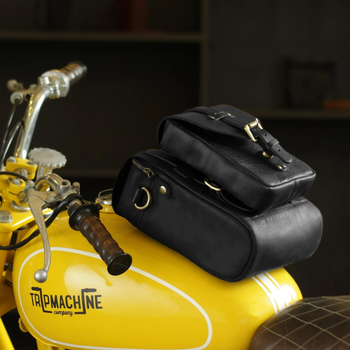 Tripmachine Vintage Tank & Tail Motorrad-Tankrucksack aus Leder - black