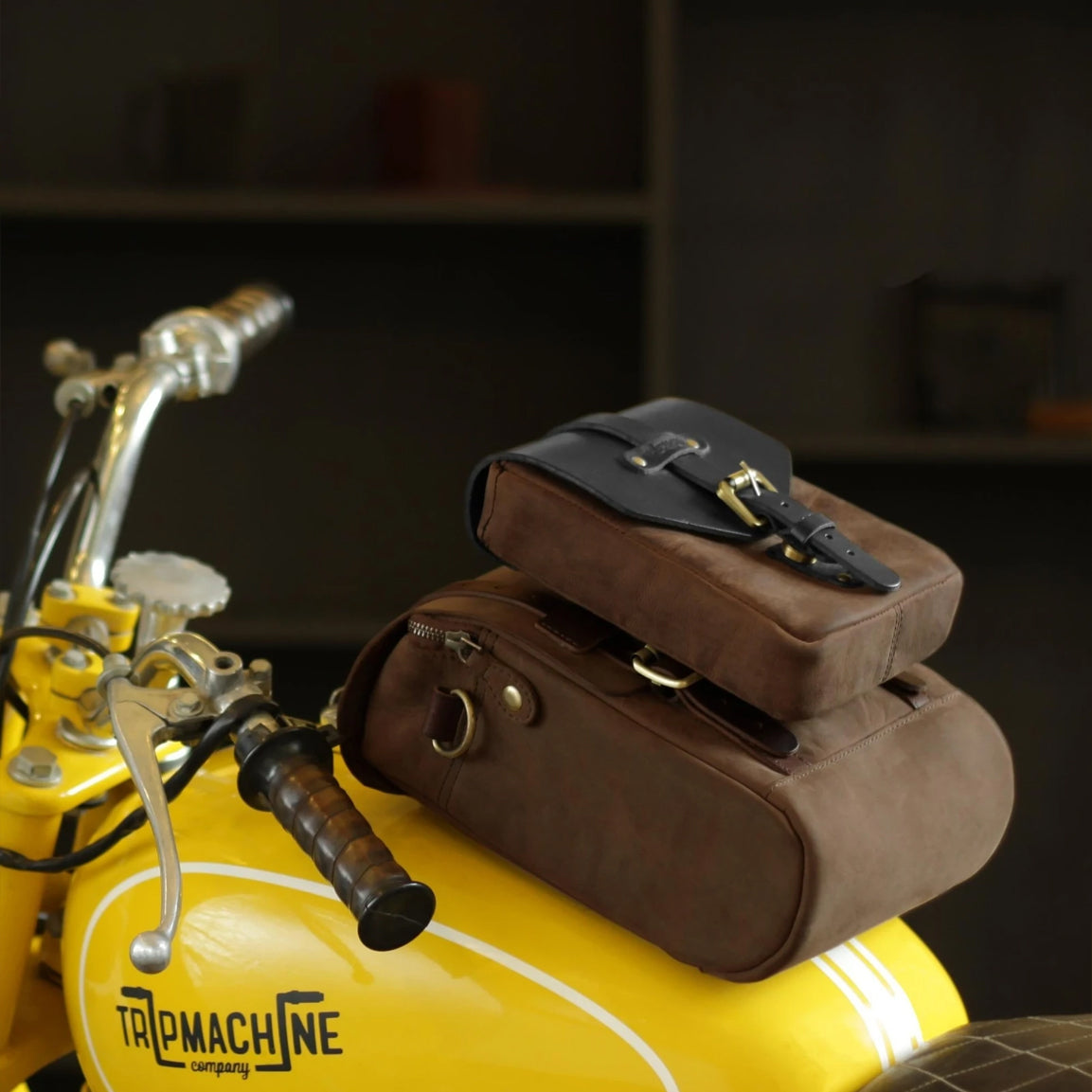 Tripmachine Vintage Tank & Tail Motorrad-Tankrucksack aus Leder - tobacco brown
