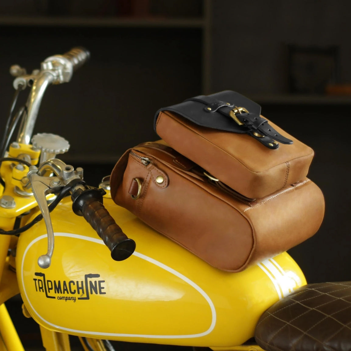 Tripmachine Vintage Tank & Tail Motorrad-Tankrucksack aus Leder - vintage tan brown